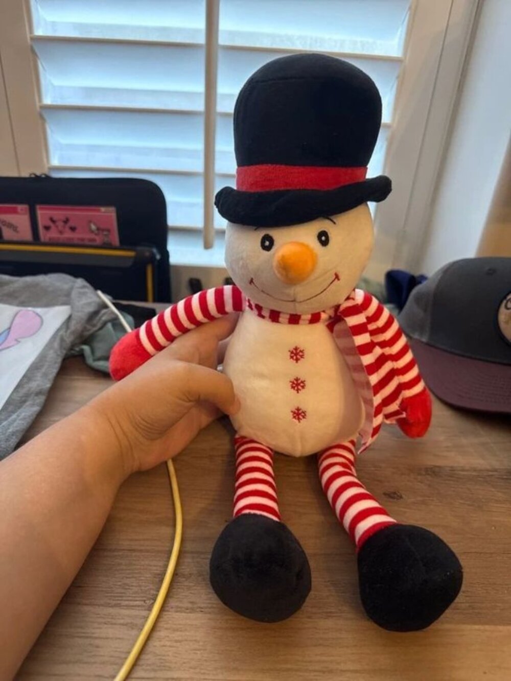 Unbranded Plush Snowman Stuffed Toy Top Hat Striped Legs Scarf Holiday Decor
